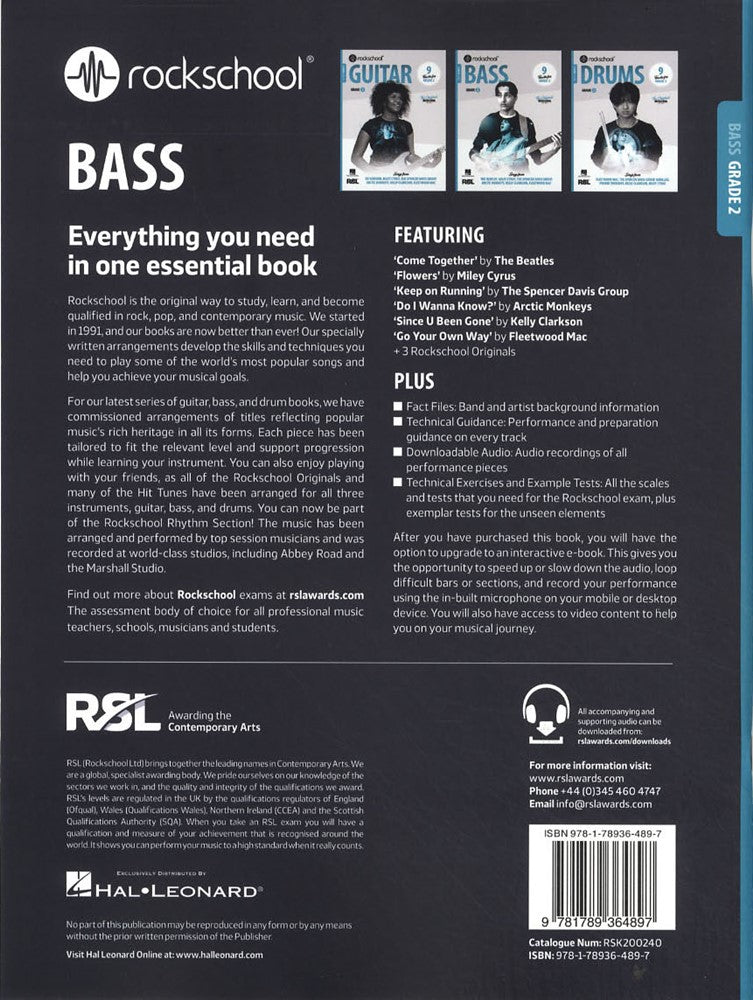 back cover of Rockschool Bass Grade 2 from 2024