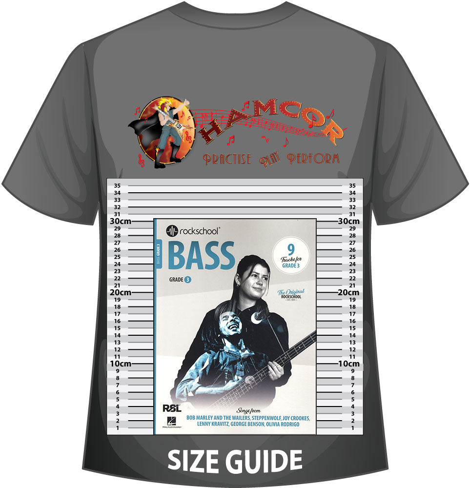 front cover of Rockschool Bass Grade 3 from 2024 on a size guide