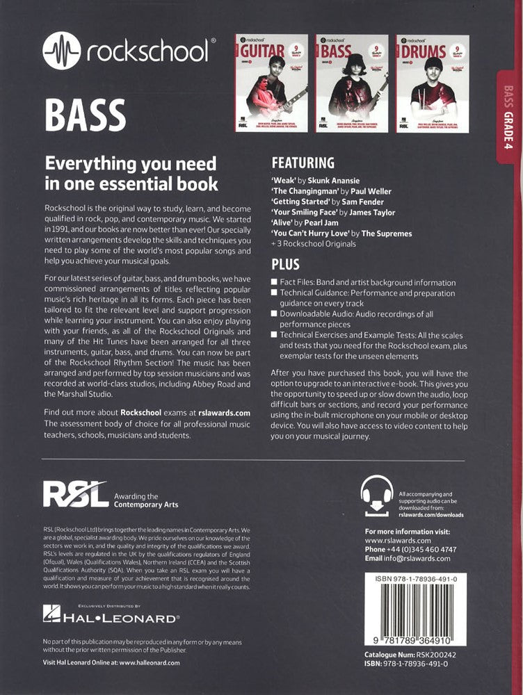 back cover of Rockschool Bass Grade 4 from 2024