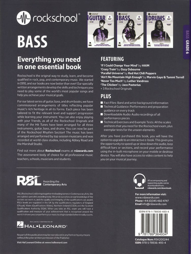 back cover of Rockschool Bass Grade 6 from 2024