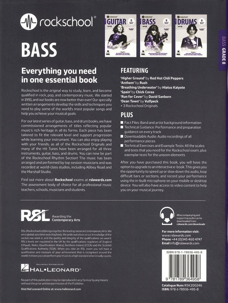 back cover of Rockschool Bass Grade 8 from 2024