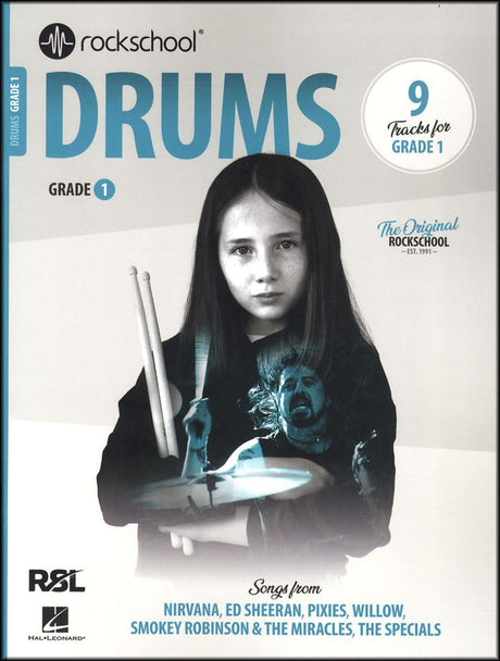 front cover of Rockschool Drums Grade 1 from 2024