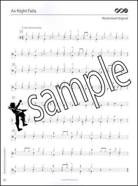 3rd sample page from Rockschool Drums Grade 1 from 2024