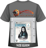 front cover of Rockschool Drums Grade 1 from 2024 on a size guide