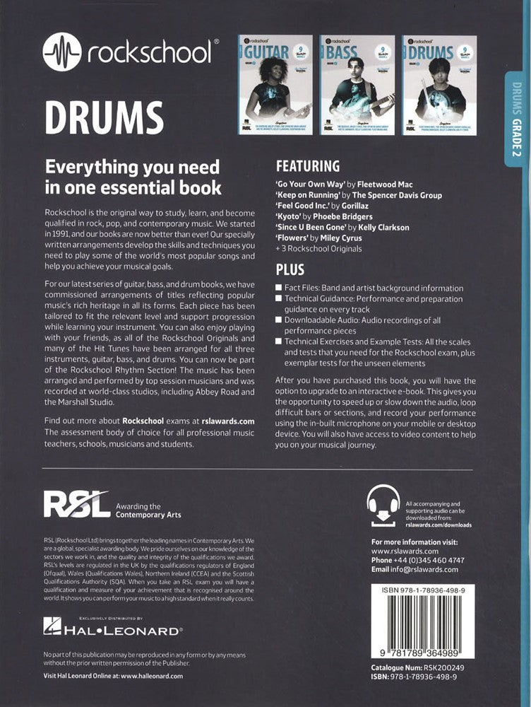 back cover of Rockschool Drums Grade 2 from 2024