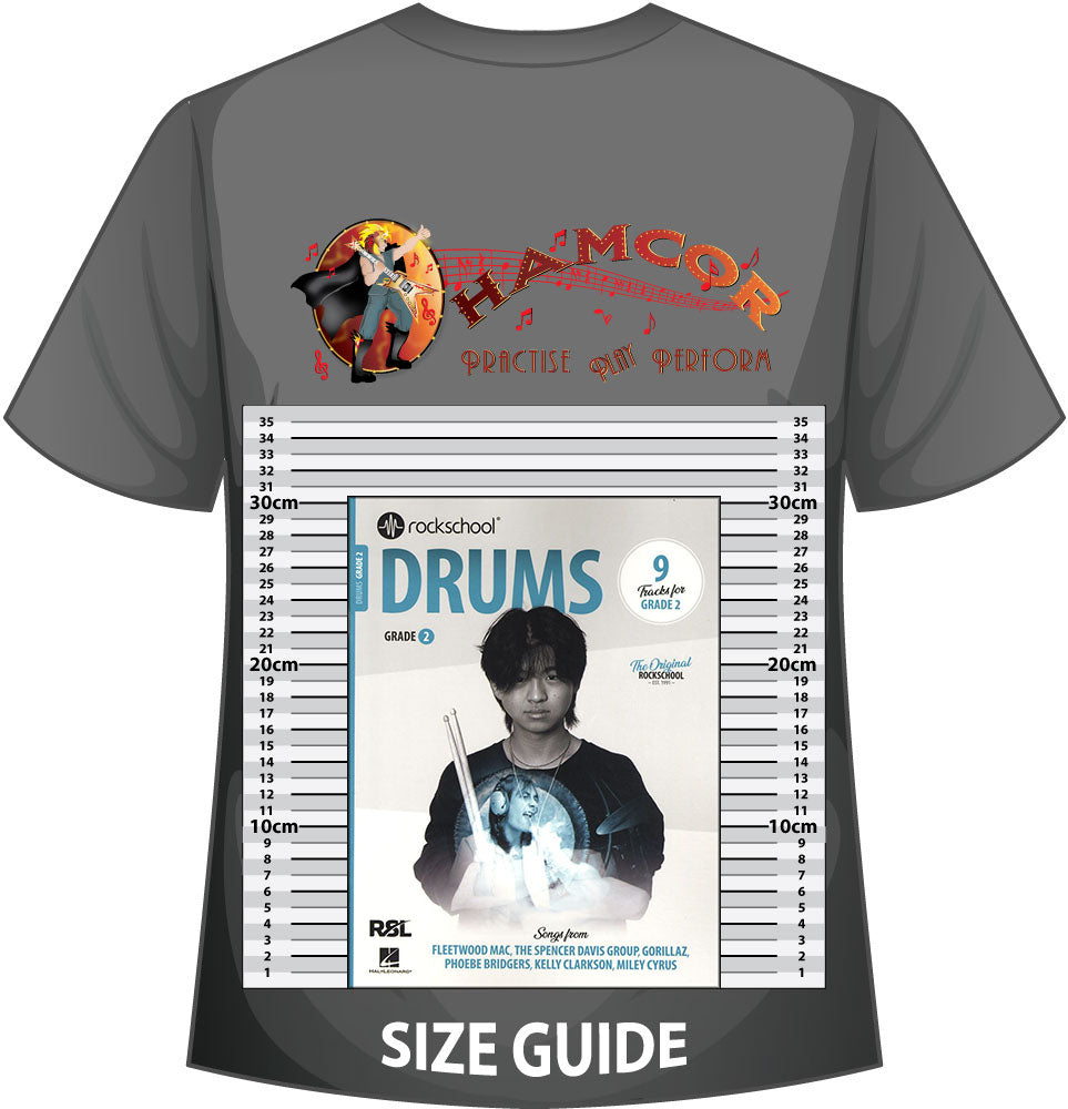 front cover of Rockschool Drums Grade 2 from 2024 on a size guide