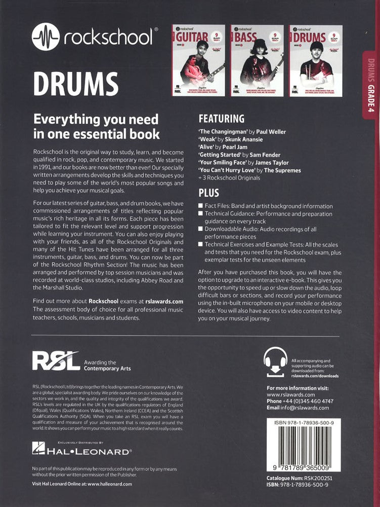 back cover of Rockschool Drums Grade 4 from 2024