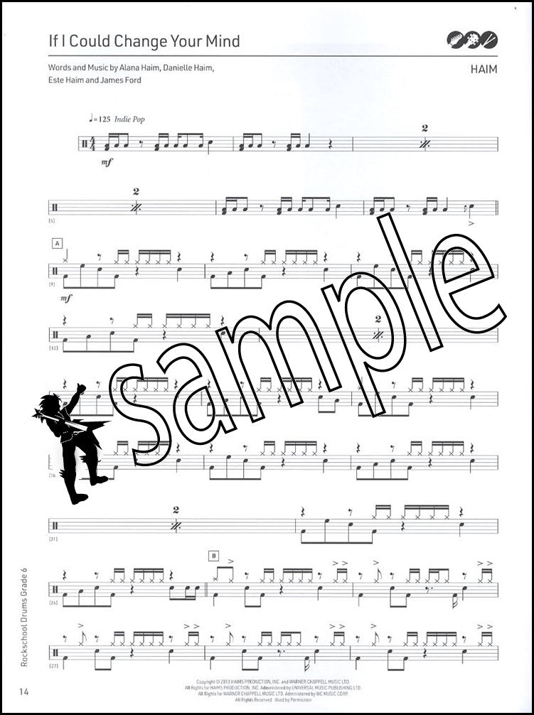 1st sample page from Rockschool Drums Grade 6 from 2024