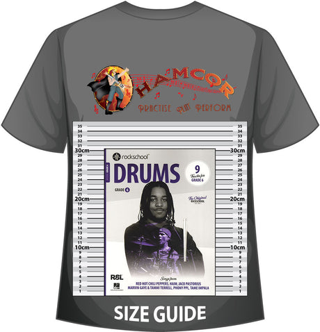 front cover of Rockschool Drums Grade 6 from 2024 on a size guide