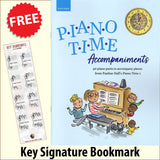 front cover of Piano Time Accompaniments together with free Piano Clef bookmark