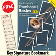 front cover of Paul Harris's Trombone Basics (Treble Clef Edition) together with free Treble Clef bookmark