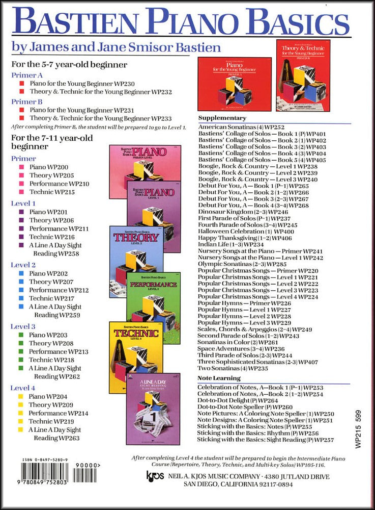 back cover of Bastien Piano Basics Technic Primer Level