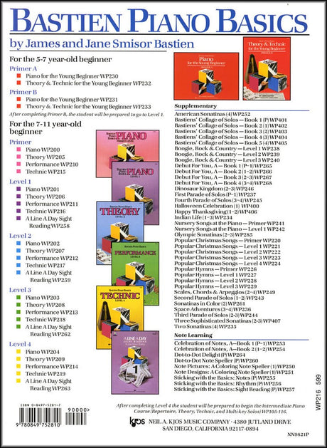 back cover of Bastien Piano Basics Technic Level 1