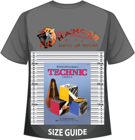 front cover of Bastien Piano Basics Technic Level 2 on a size guide