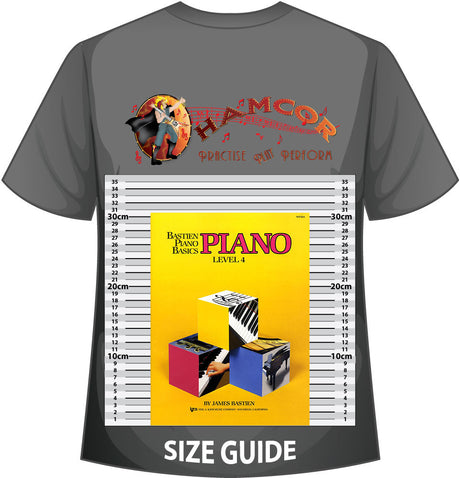 front cover of Bastien Piano Basics Piano Level 4 on a size guide