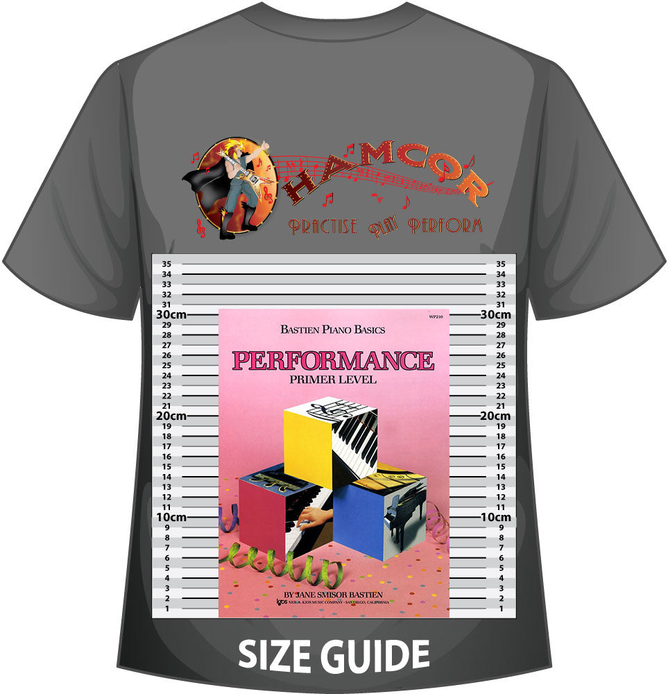 front cover of Bastien Piano Basics Performance Primer Level on a size guide