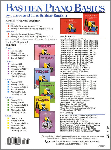 back cover of Bastien Piano Basics Performance Level 2