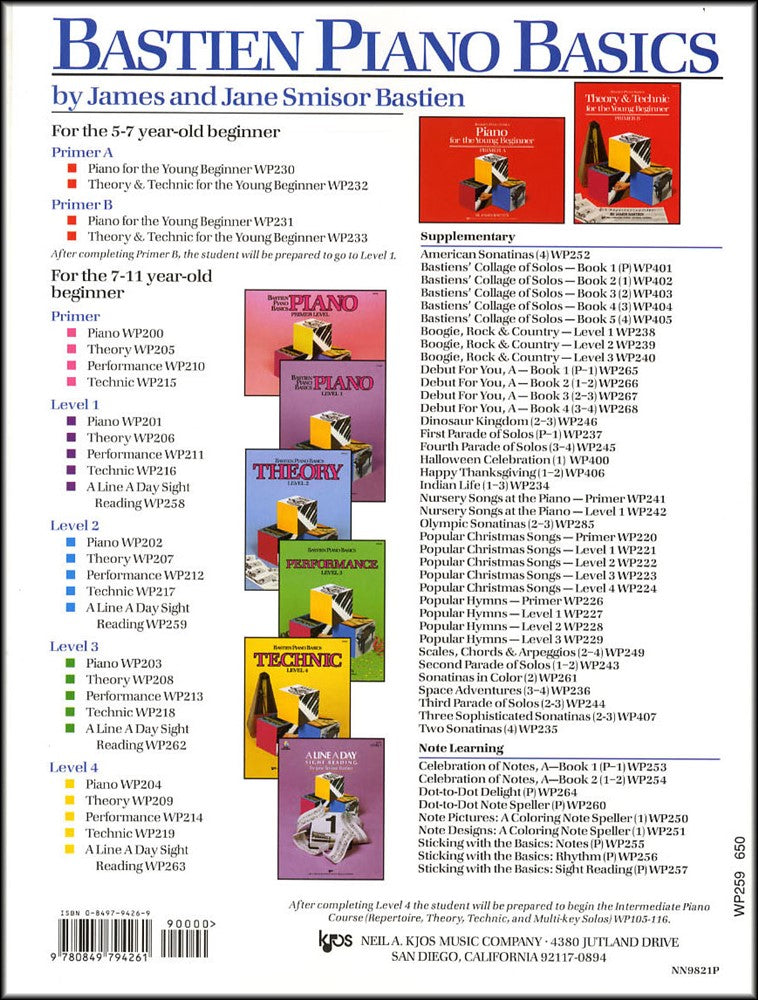 back cover of Bastien Piano Basics A Line a Day Sight Reading Level 2