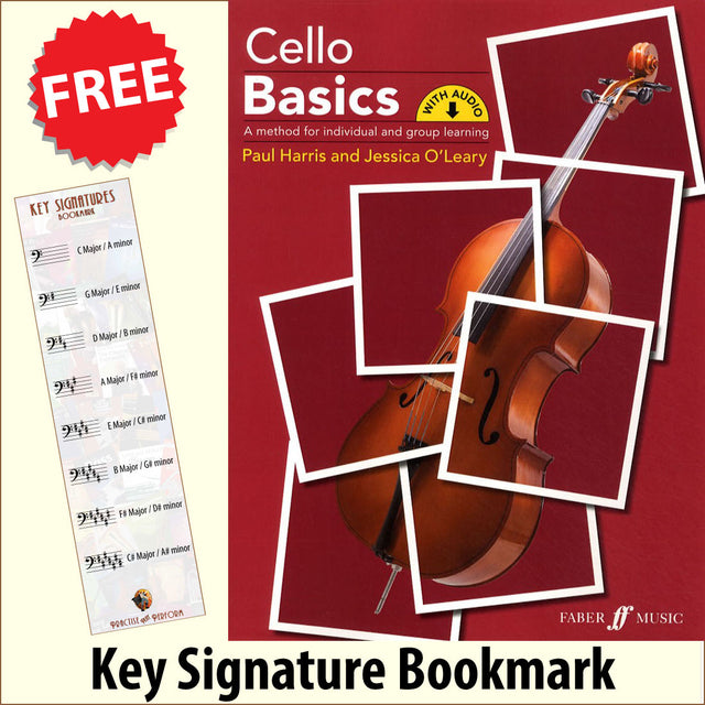 front cover of Cello Basics together with free Bass Glef bookmark