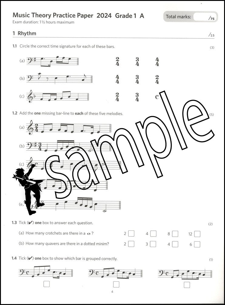 1st sample page from ABRSM Music Theory Practice Papers 2024 Grade 1