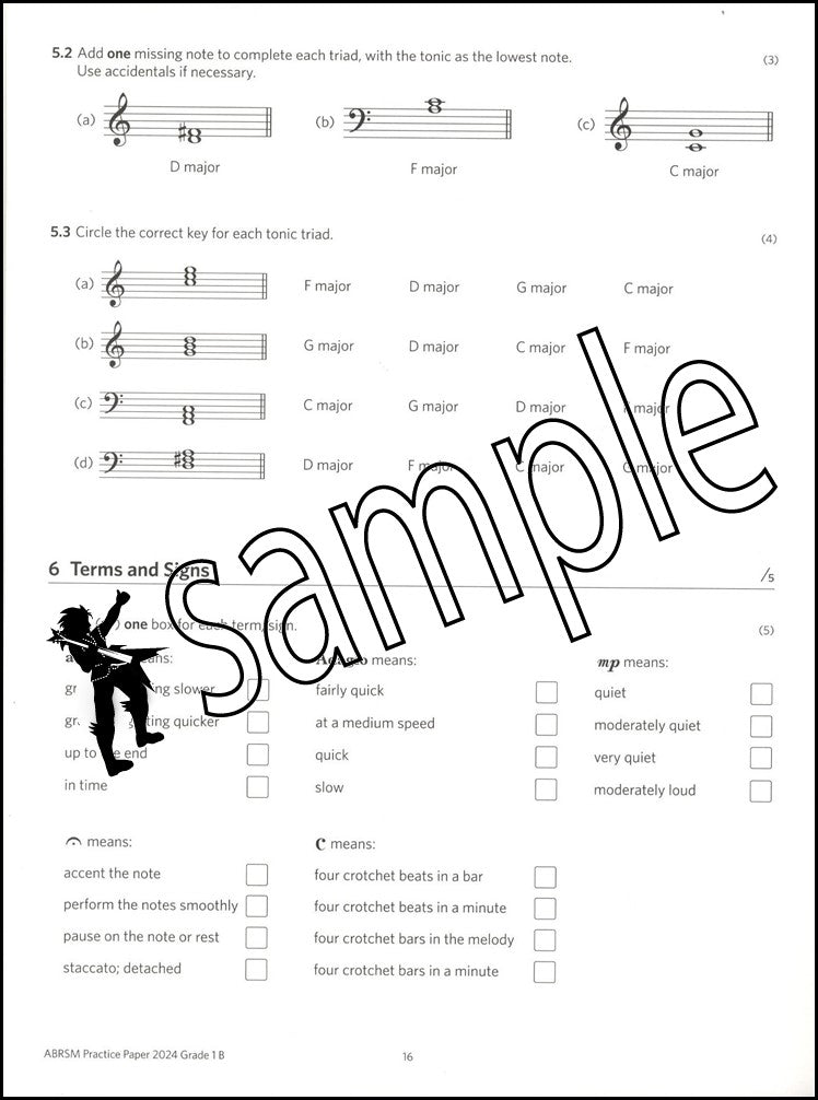 2nd sample page from ABRSM Music Theory Practice Papers 2024 Grade 1