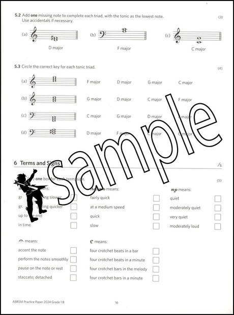 2nd sample page from ABRSM Music Theory Practice Papers 2024 Grade 1