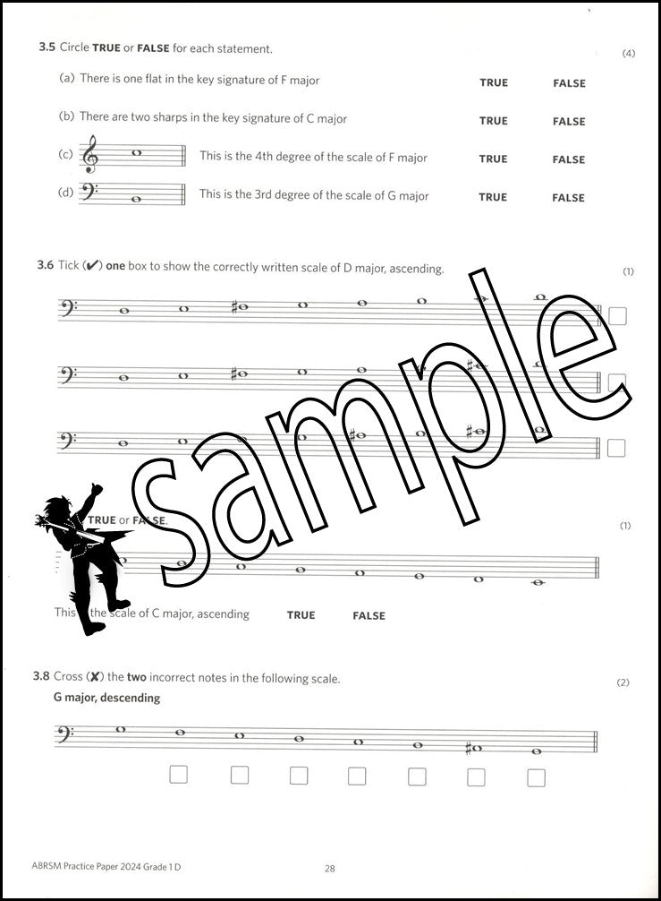 3rd sample page from ABRSM Music Theory Practice Papers 2024 Grade 1