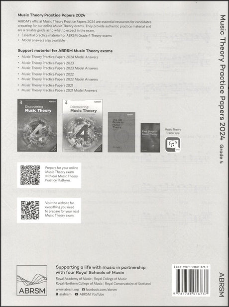 back cover of ABRSM Music Theory Practice Papers 2024 Grade 4