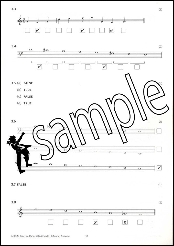 2nd sample page from ABRSM Music Theory Practice Papers 2024 Grade 1 MODEL ANSWERS