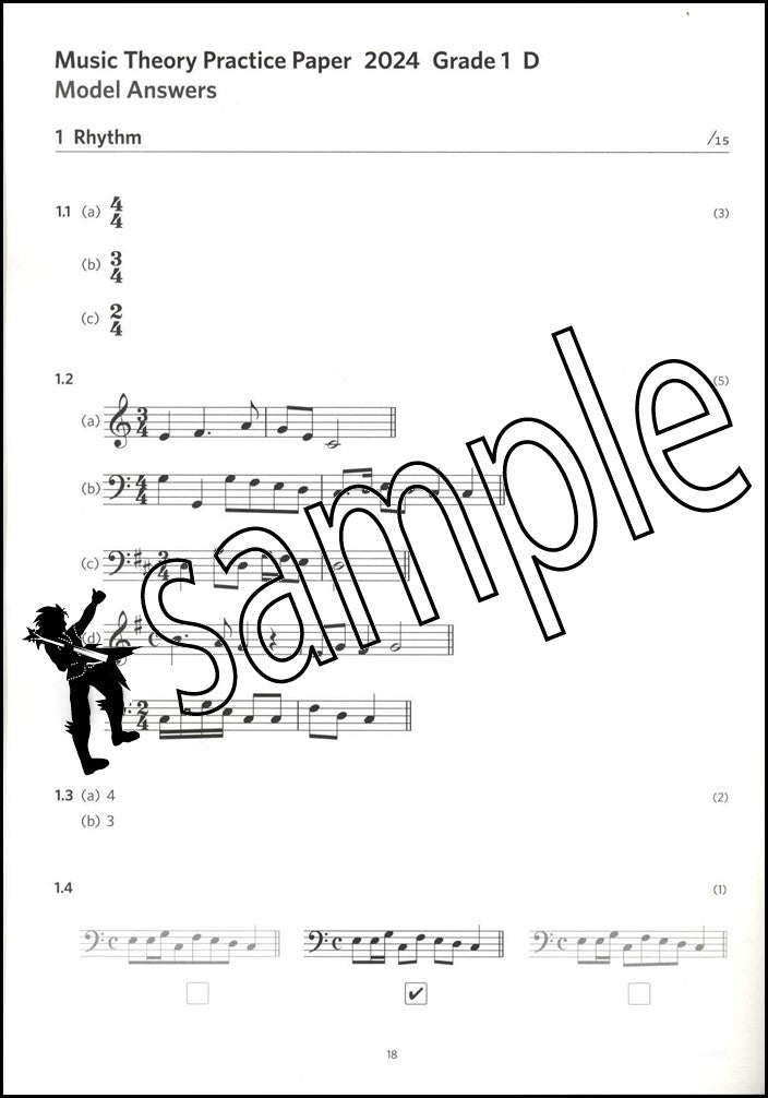 3rd sample page from ABRSM Music Theory Practice Papers 2024 Grade 1 MODEL ANSWERS