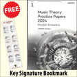 front cover of ABRSM Music Theory Practice Papers 2024 Grade 1 MODEL ANSWERS together with free Grand Staff bookmark