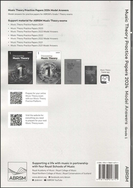 back cover of ABRSM Music Theory Practice Papers 2024 Grade 1 MODEL ANSWERS