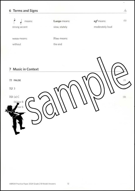 2nd sample page from ABRSM Music Theory Practice Papers 2024 Grade 2 MODEL ANSWERS