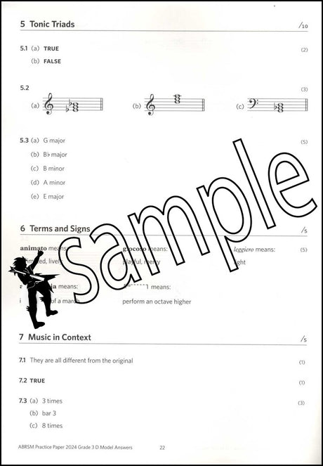 3rd sample page from ABRSM Music Theory Practice Papers 2024 Grade 3 MODEL ANSWERS