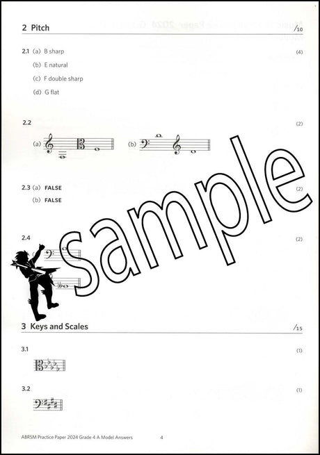 1st sample page from ABRSM Music Theory Practice Papers 2024 Grade 4 MODEL ANSWERS