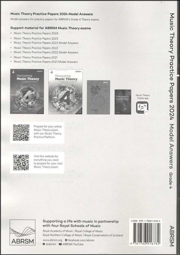 back cover of ABRSM Music Theory Practice Papers 2024 Grade 4 MODEL ANSWERS