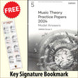 front cover of ABRSM Music Theory Practice Papers 2024 Grade 5 MODEL ANSWERS together with free Grand Staff bookmark