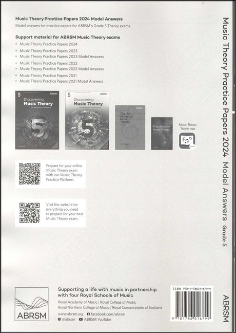 back cover of ABRSM Music Theory Practice Papers 2024 Grade 5 MODEL ANSWERS