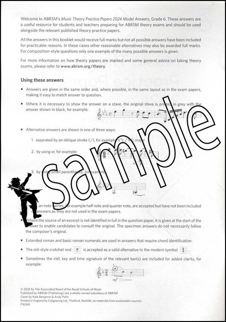 1st sample page from ABRSM Music Theory Practice Papers 2024 Grade 6 MODEL ANSWERS