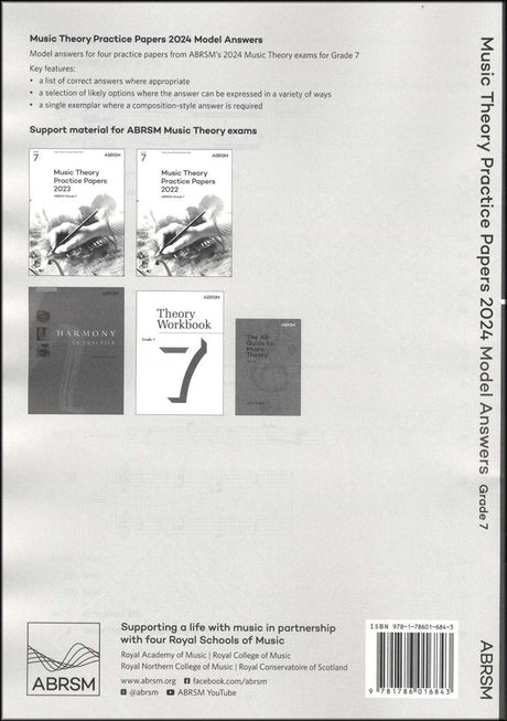 back cover of ABRSM Music Theory Practice Papers 2024 Grade 7 MODEL ANSWERS