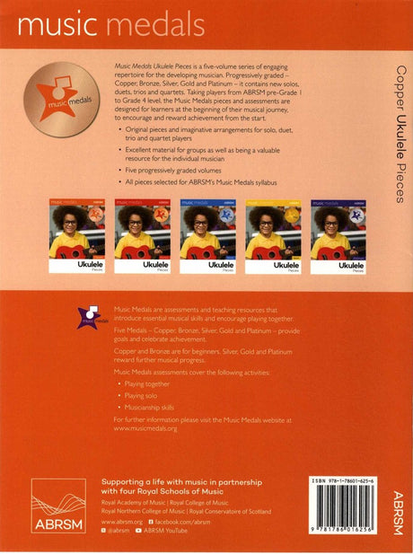 back cover of ABRSM Music Medals Copper Ukulele Pieces