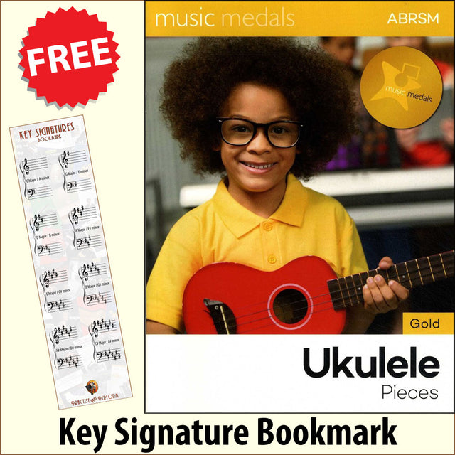 front cover of ABRSM Music Medals Gold Ukulele Pieces together with free Ukulele Chords bookmark