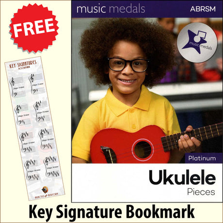 front cover of ABRSM Music Medals Platinum Ukulele Pieces together with free Ukulele Chords bookmark