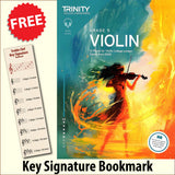 front cover of Trinity College London Violin Exam Pieces Grade 5 from 2025 together with free Treble Clef bookmark