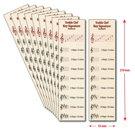 Front of the Hamcor bookmark with the dimension given, 210 mm indicating height, and 55 mm indicating width, and the remaining 9 bookmarks fanned out on the left