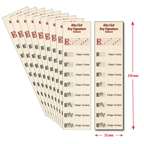 Front of the Hamcor bookmark with the dimension given, 210 mm indicating height, and 55 mm indicating width, and the remaining 9 bookmarks fanned out on the left