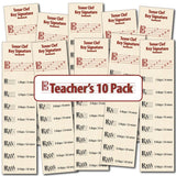 Front of the Hamcor Bookmark showing the names of the lines and spaces, plus all the sharp key signatures with both Major and relative minor names, plus another 9 bookmarks fanned out on the left