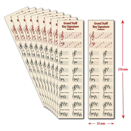 Front of the Hamcor bookmark with the dimension given, 210 mm indicating height, and 55 mm indicating width, and the remaining 9 bookmarks fanned out on the left