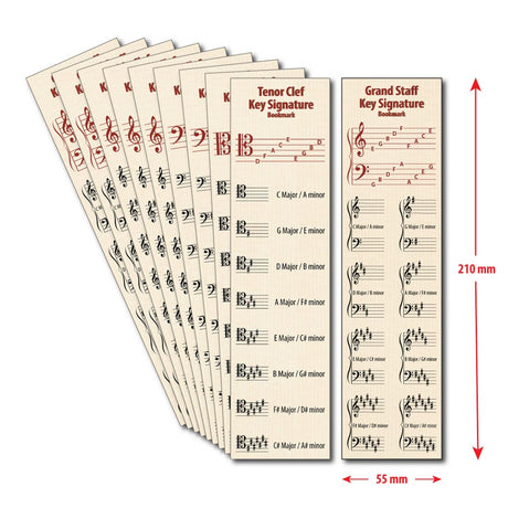 Front of the Hamcor bookmark with the dimension given, 210 mm indicating height, and 55 mm indicating width, and the remaining 9 bookmarks fanned out on the left
