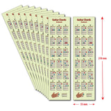 A Guitar Chords bookmark with the dimensions beside and below it, showing height of 210mm and width of 55mm, and a further 9 bookmarks fanned out on the left